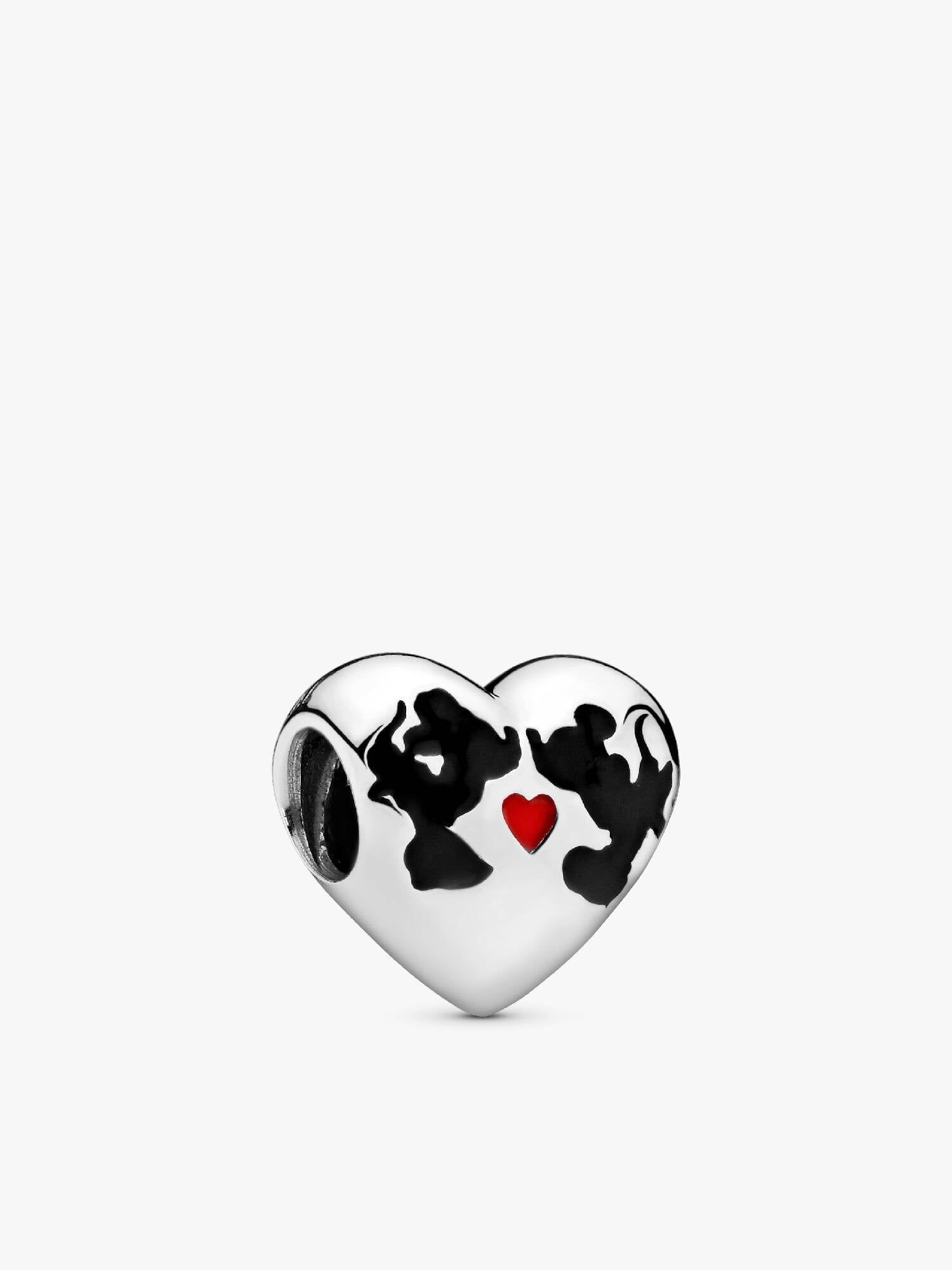 Disney Minnie & Mickey heart silver charm with black and red enamel