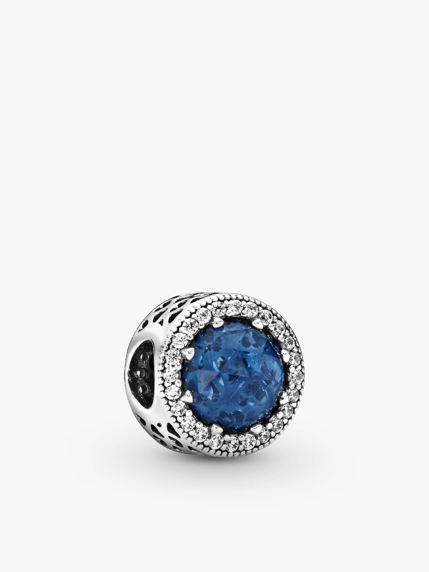Abstract silver charm with moonlight blue crystal and clear cubic zirconia
