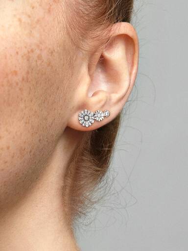 Daisy sterling silver stud earrings with clear cubic zirconia