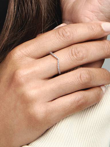 Wishbone 14k rose gold-plated ring with clear cubic zirconia