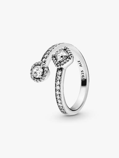 Open silver ring with clear cubic zirconia
