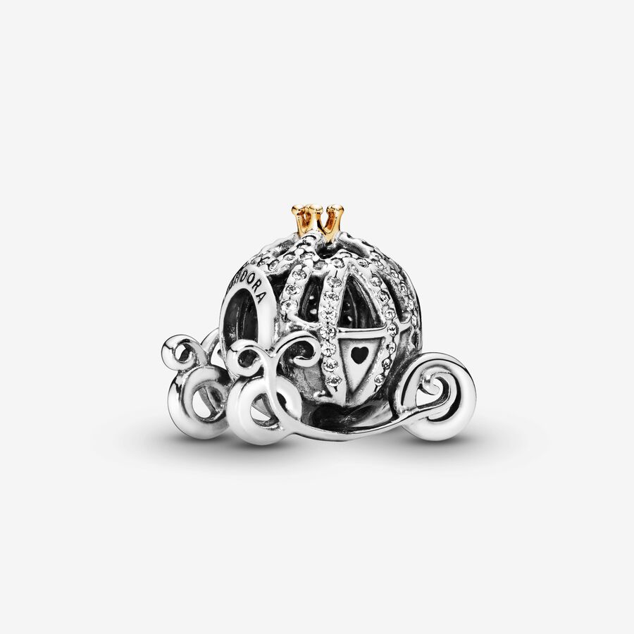 Disney Cinderella pumpkin coach silver charm with 14k and cubic zirconia image number 0