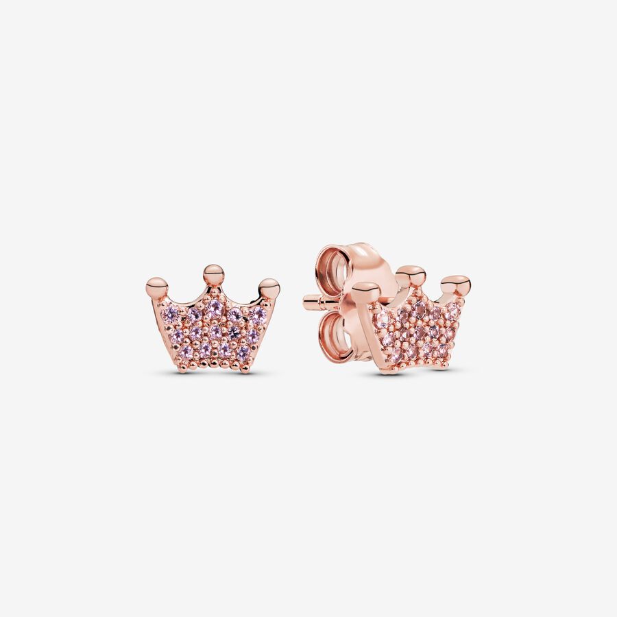 Crown 14k rose gold-plated stud earrings with orchid pink crystal and rose pink crystal image number 0