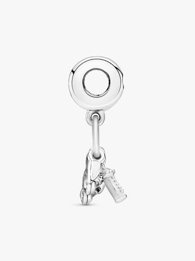 Shoes, baby bottle and heart silver dangle with clear cubic zirconia and white enamel