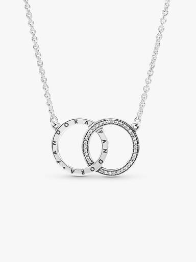 PANDORA logo silver necklace with clear cubic zirconia