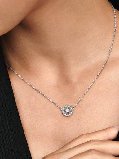 Silver necklace with clear cubic zirconia