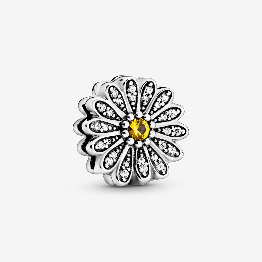 Daisy sterling silver clip charm with clear cubic zirconia and sunrise yellow crystal image number 0