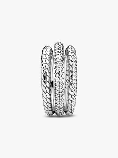 Triple Band Pavé Snake Chain Pattern Ring