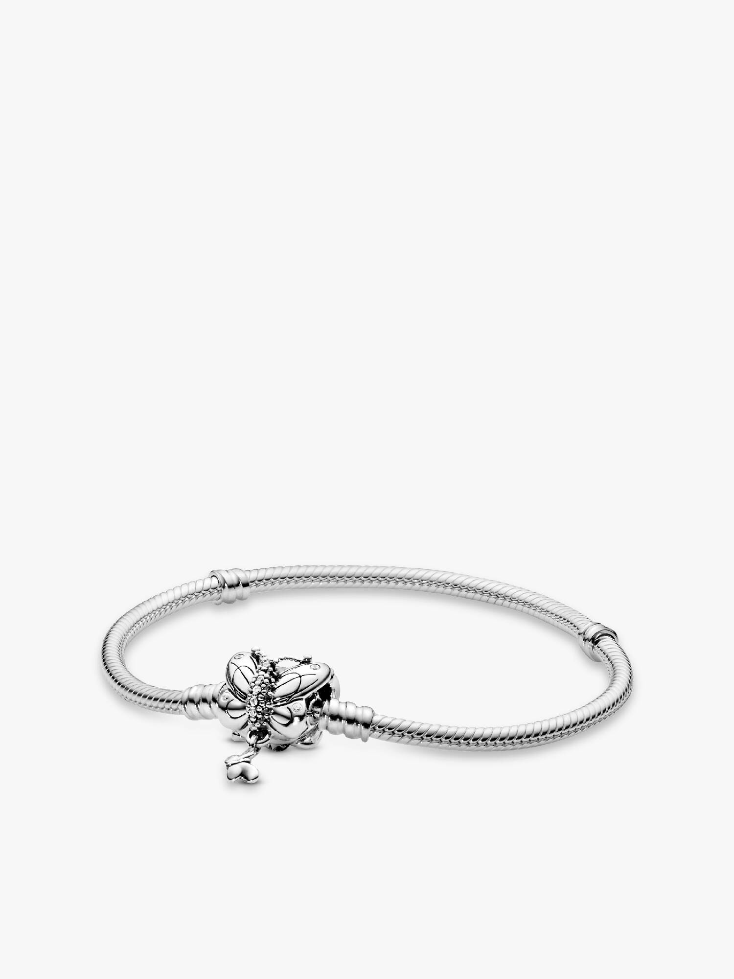 Snake chain silver bracelet and butterfly clasp with clear cubic zirconia
