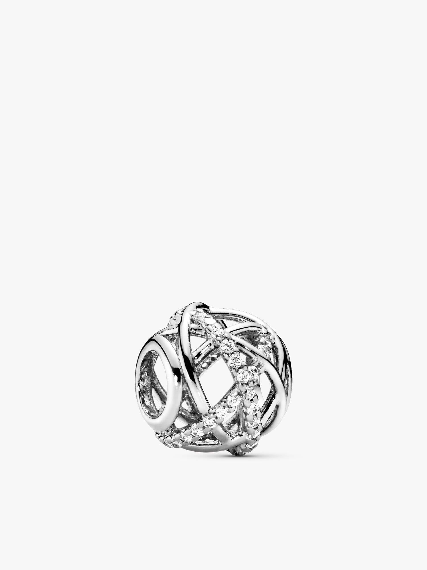 Openwork abstract silver charm with cubic zirconia