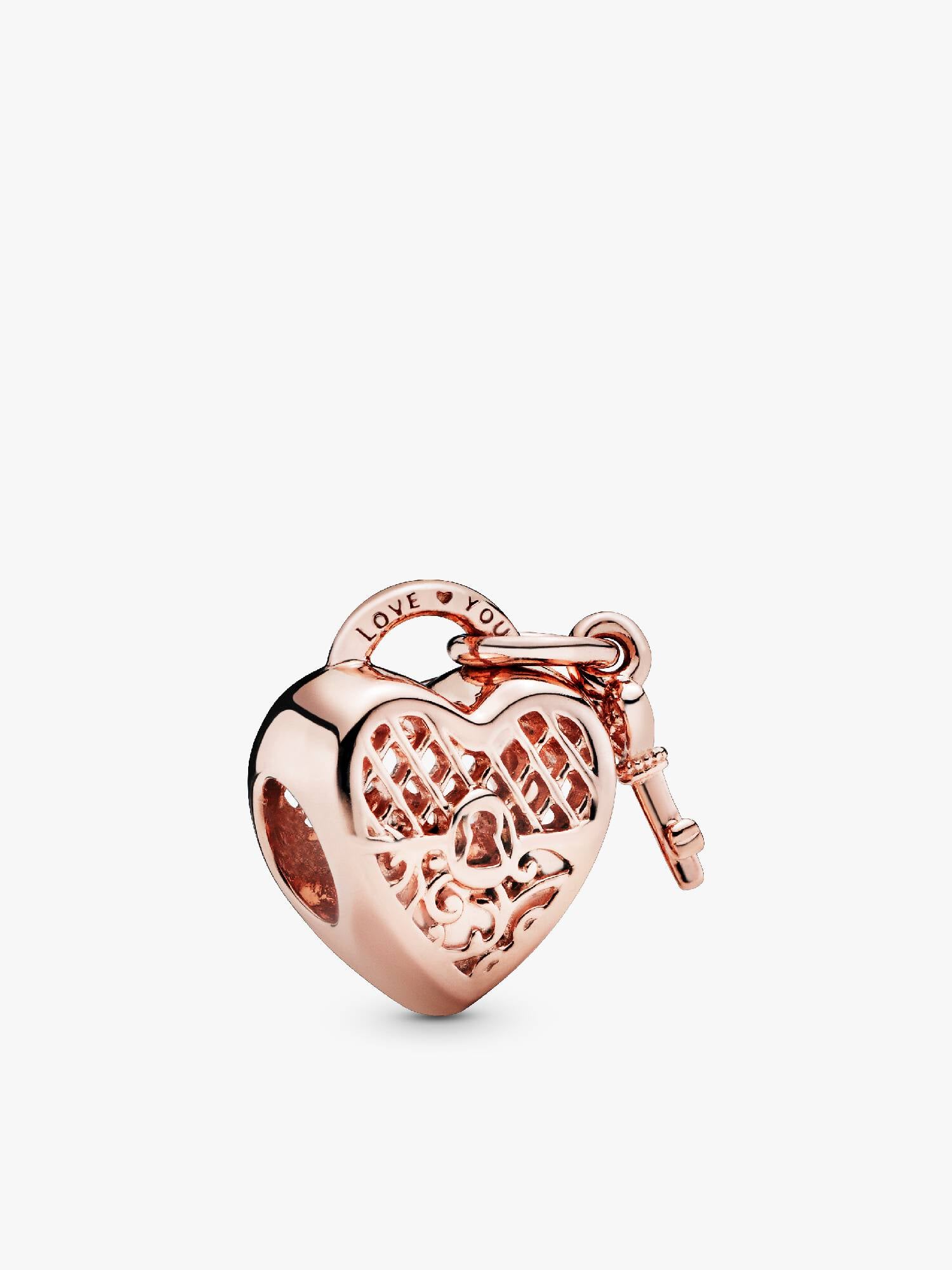 Heart padlock and key 14k rose gold-plated charm
