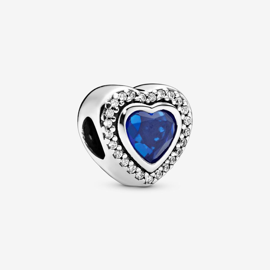 Heart silver charm with night blue crystal and clear cubic zirconia image number 0