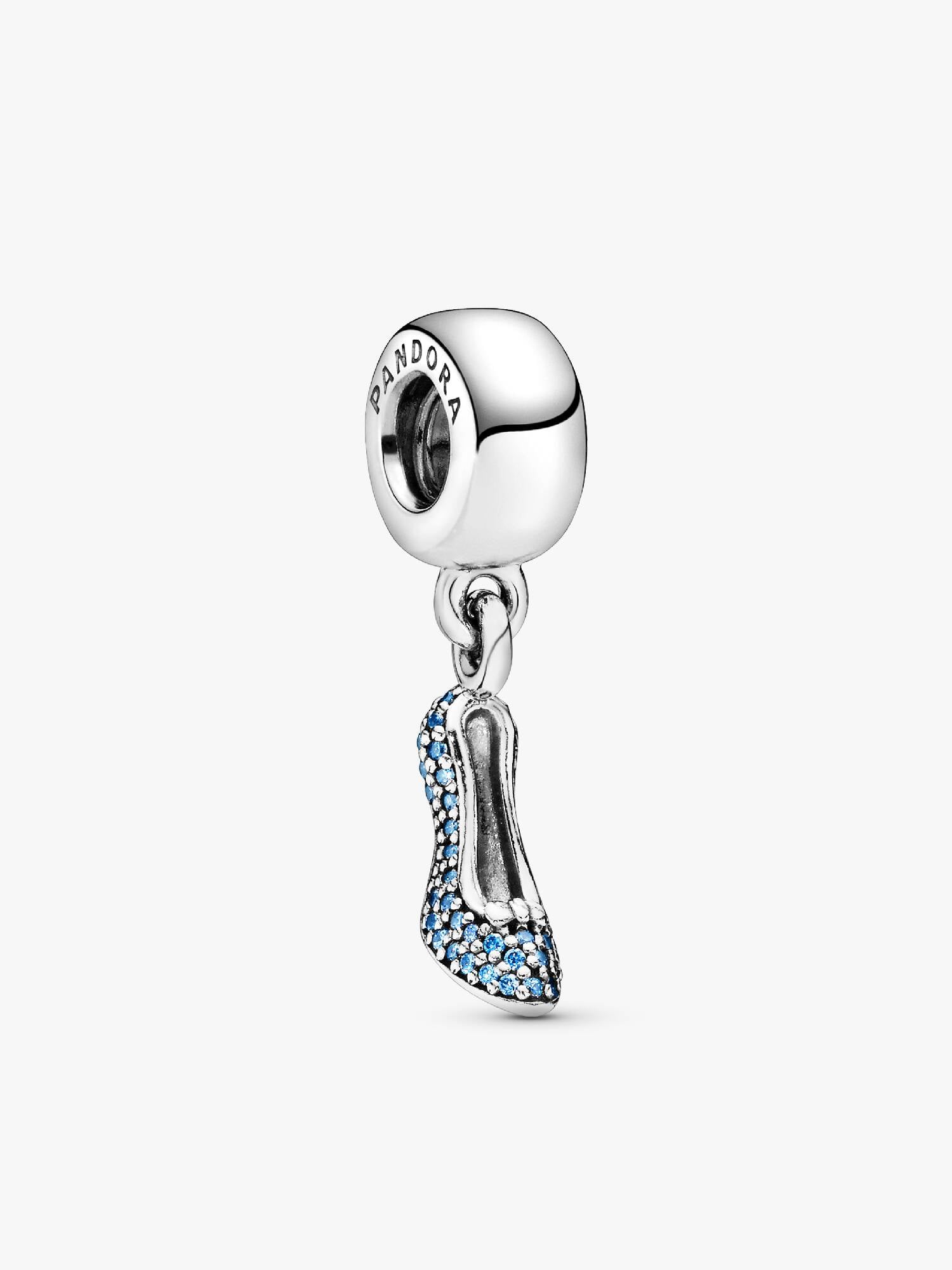 Disney Cinderella shoe silver dangle with fancy light blue cubic zirconia