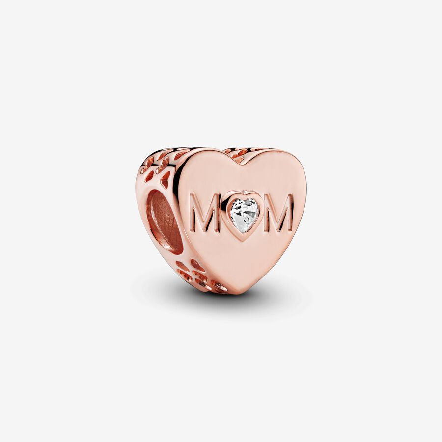 Mum heart 14k rose gold-plated charm with clear cubic zirconia image number 0