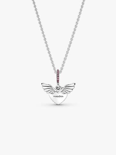 Pavé Heart & Angel Wings Necklace