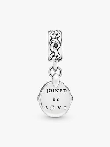 Knotted hearts silver dangle with clear cubic zirconia