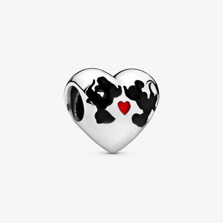 Disney Minnie & Mickey heart silver charm with black and red enamel image number 0