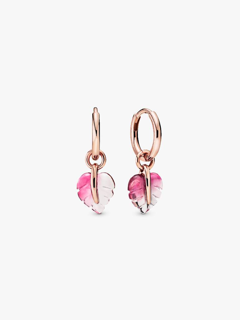 Pink Murano Glass Leaf Hoop Earrings