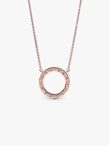 PANDORA logo reversible collier in 14k rose gold-plated with clear cubic zirconia