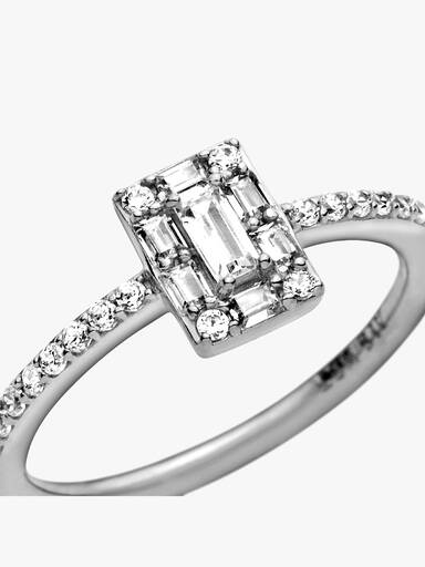 Ice cube silver ring with clear cubic zirconia