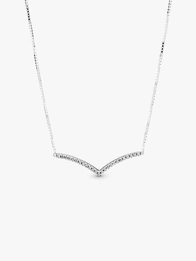 Wishbone silver collier with clear cubic zirconia