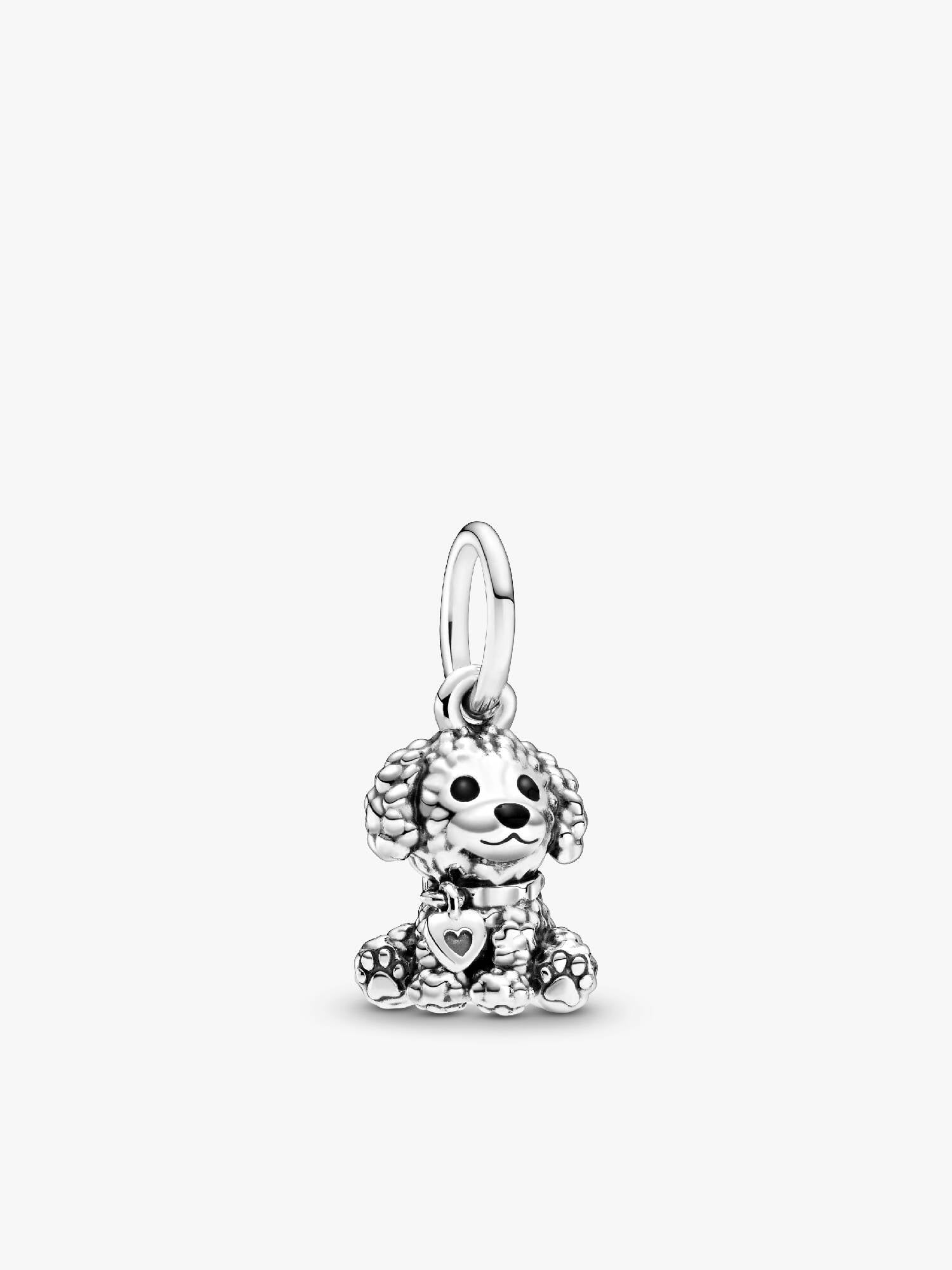 Poodle sterling silver dangle with black enamel