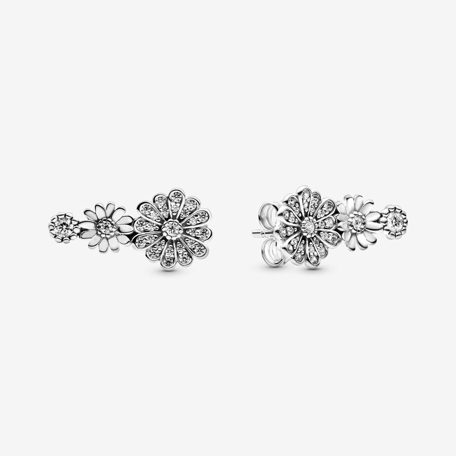 Daisy sterling silver stud earrings with clear cubic zirconia image number 0