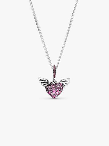 Pavé Heart & Angel Wings Necklace