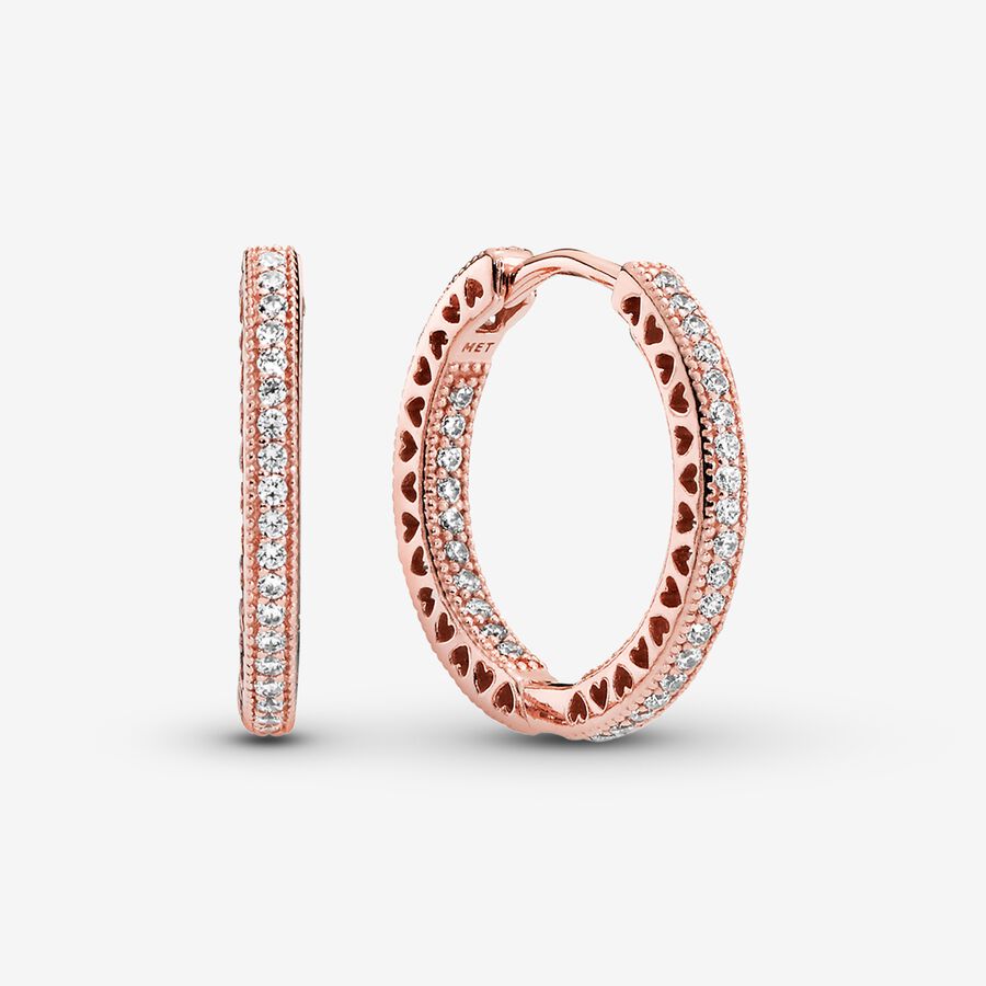 14k Rose gold-plated hoop earrings with clear cubic zirconia, 20 mm image number 0