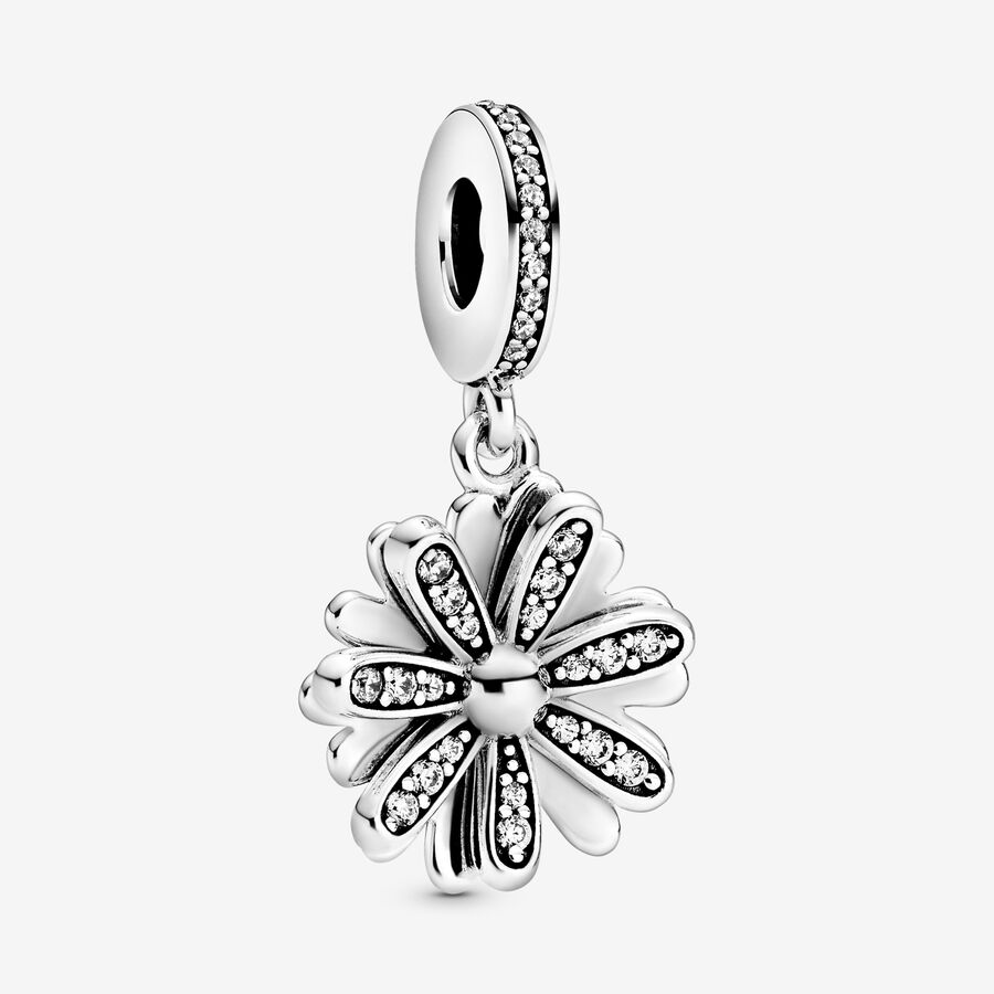 Daisy sterling silver dangle with clear cubic zirconia image number 0