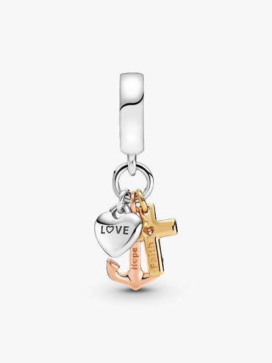 Triple-tone Cross, Heart, & Anchor Dangle Charm