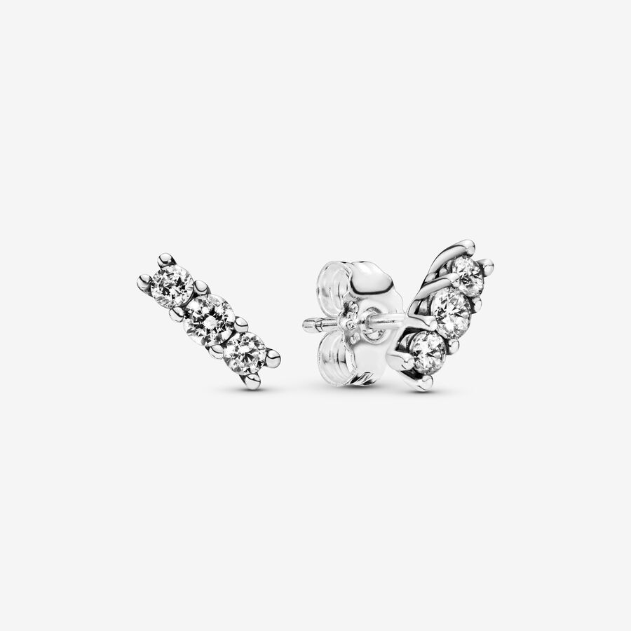 Silver stud earrings with clear cubic zirconia image number 0