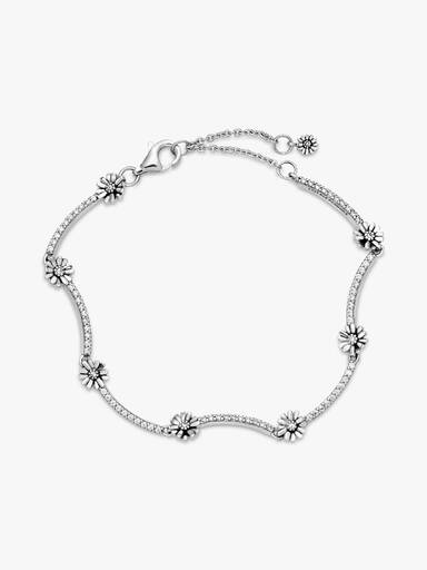 Daisy sterling silver bracelet with clear cubic zirconia