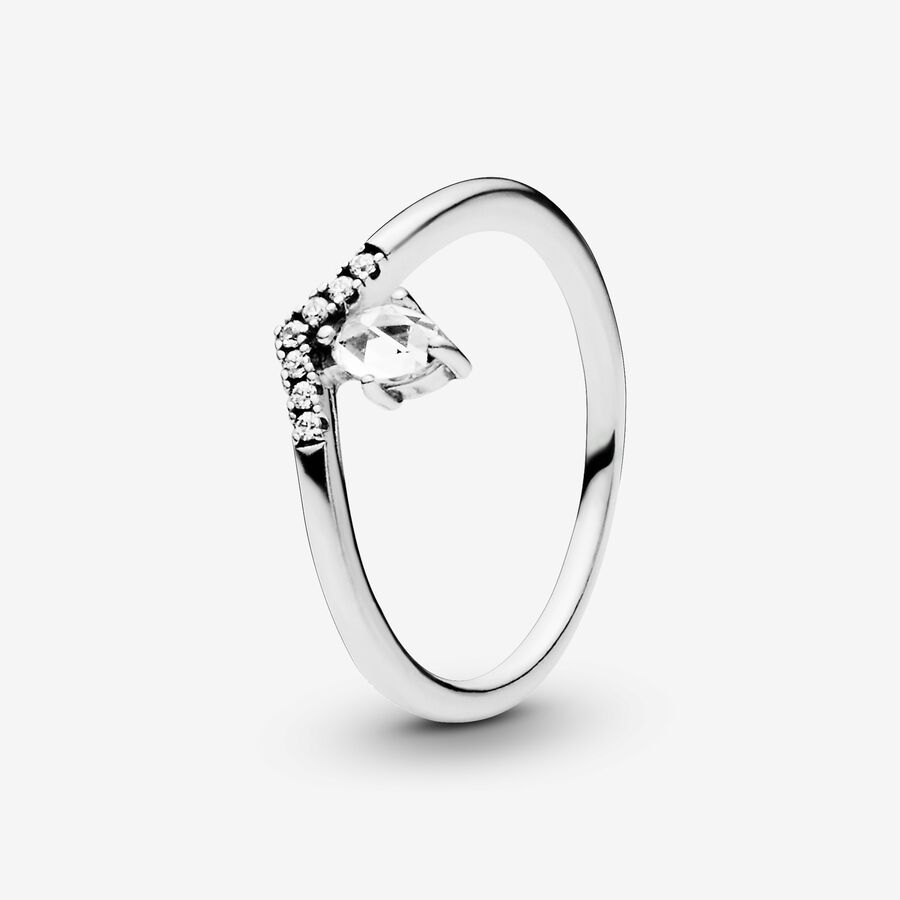 Wishbone silver ring with clear cubic zirconia image number 0