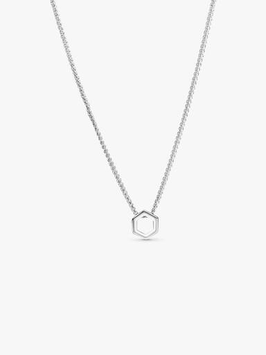 Hexagon sterling silver collier with clear cubic zirconia