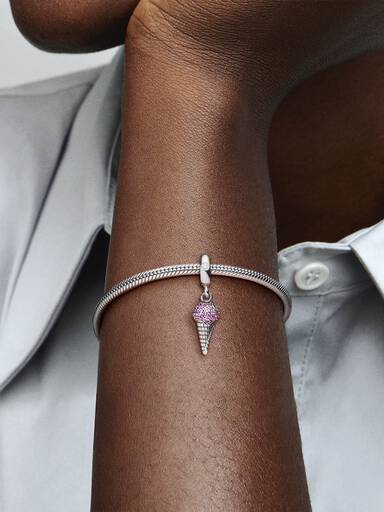 Ice cream sterling silver dangle with synthetic pink sapphire and clear cubic zirconia