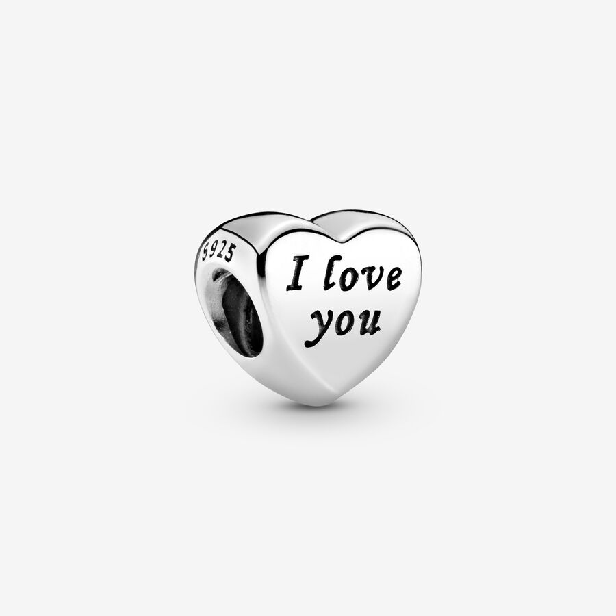 Heart silver charm with engraving I love you image number 0