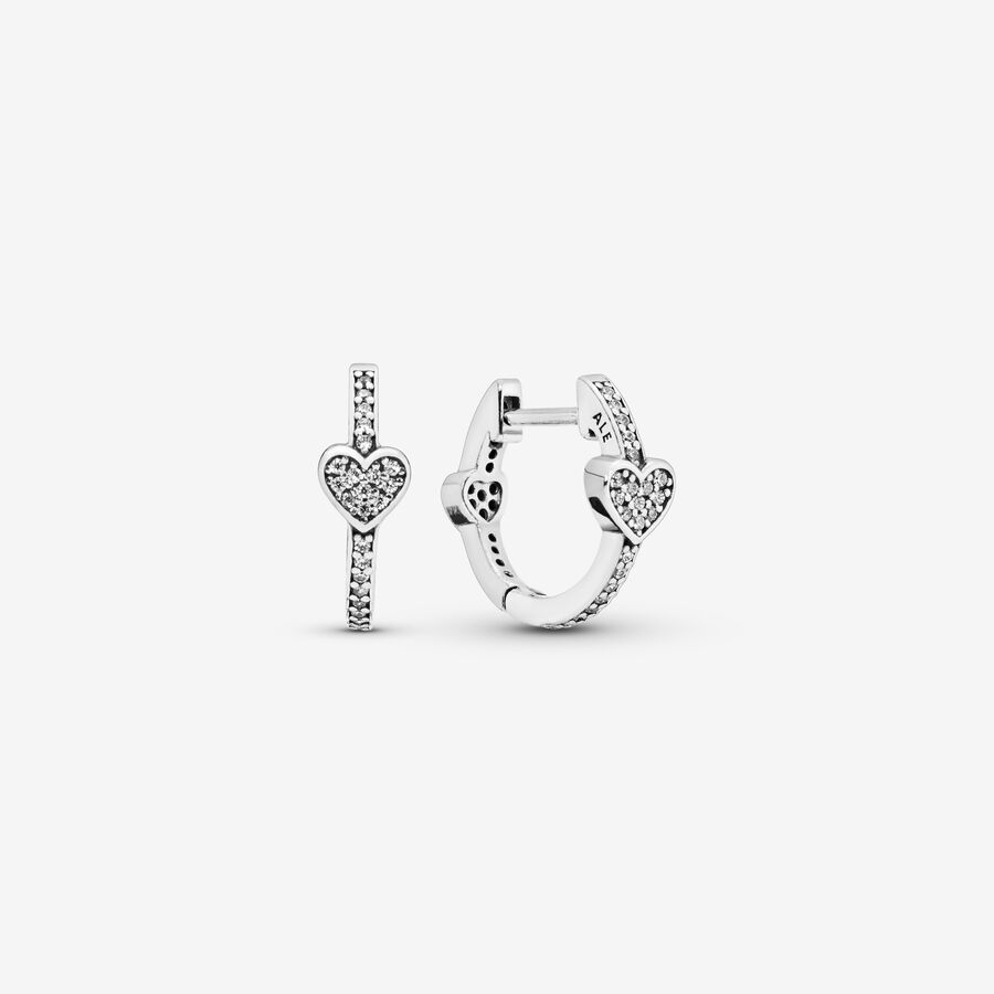 Heart silver hoop earrings with clear cubic zirconia image number 0