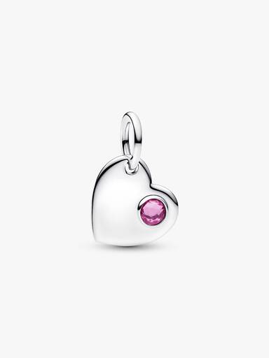 Engravable Heart Pink Stone Dangle Charm