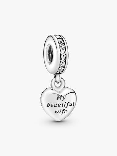 My beautiful wife heart silver dangle with cubic zirconia