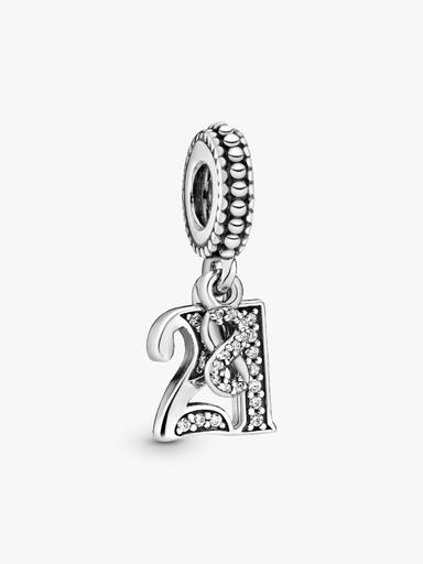 21 silver dangle with clear cubic zirconia