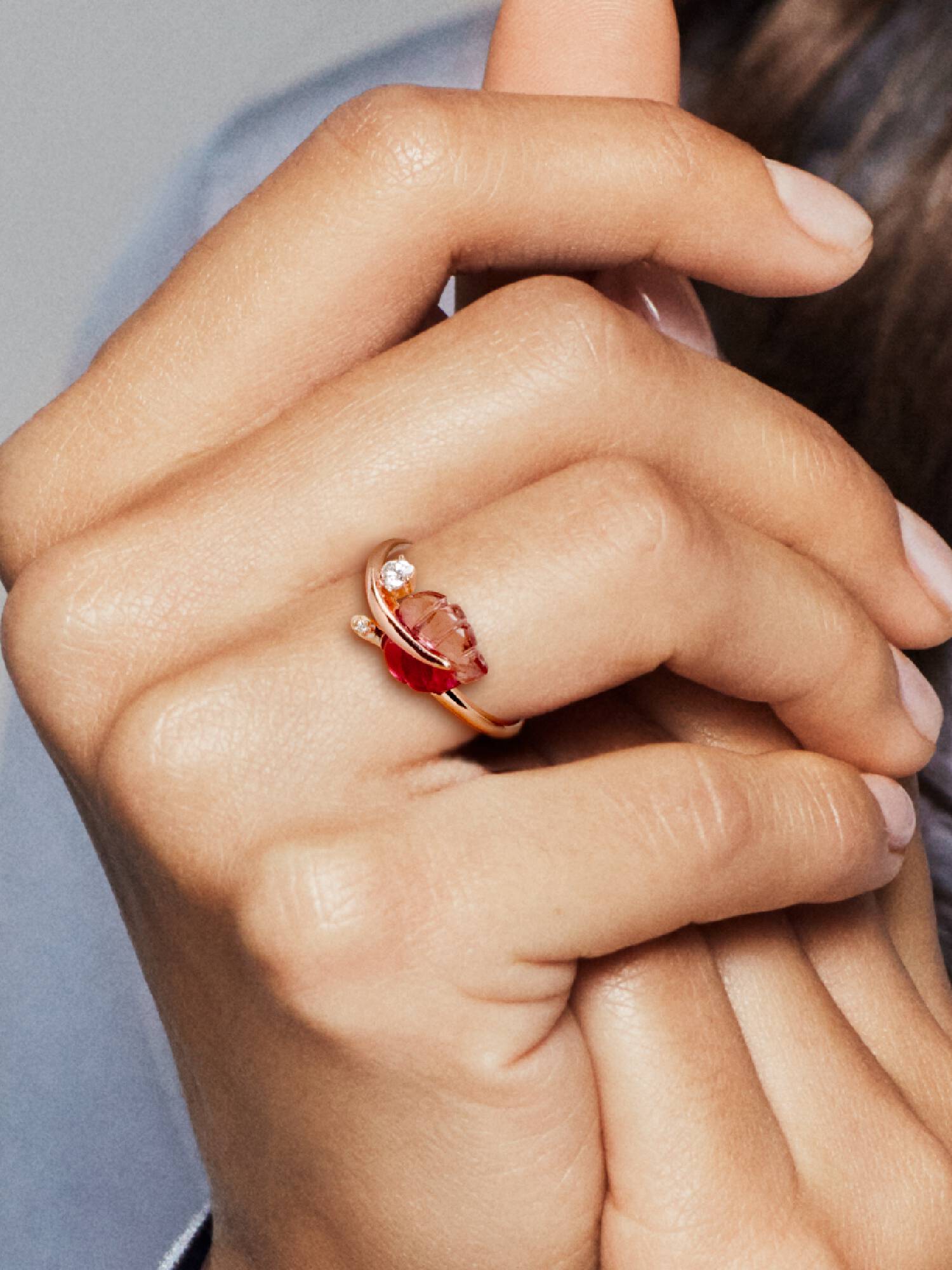 Pink Murano Glass Leaf Ring