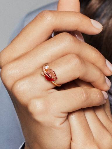 Pink Murano Glass Leaf Ring