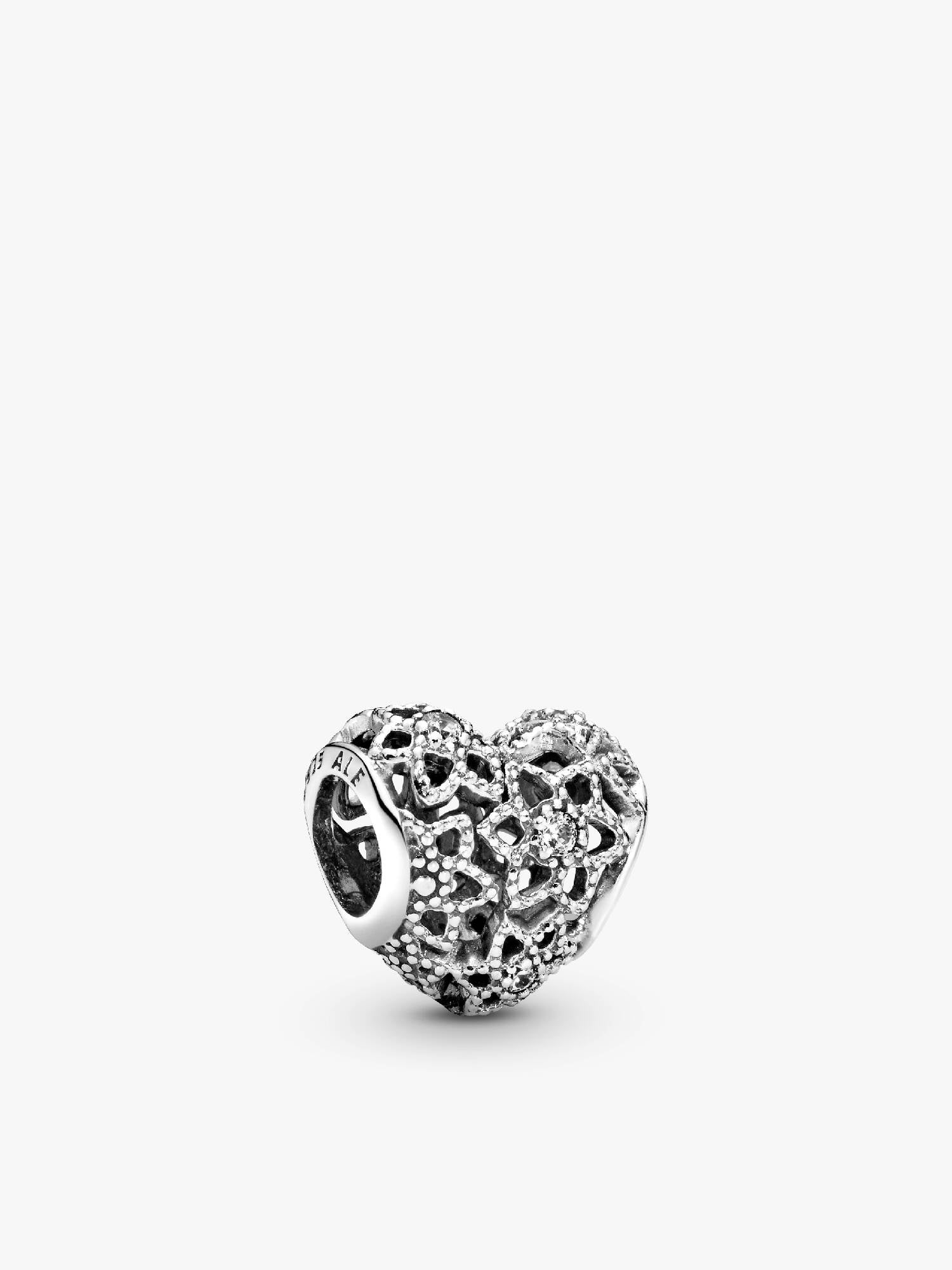 Openwork heart silver charm with clear cubic zirconia