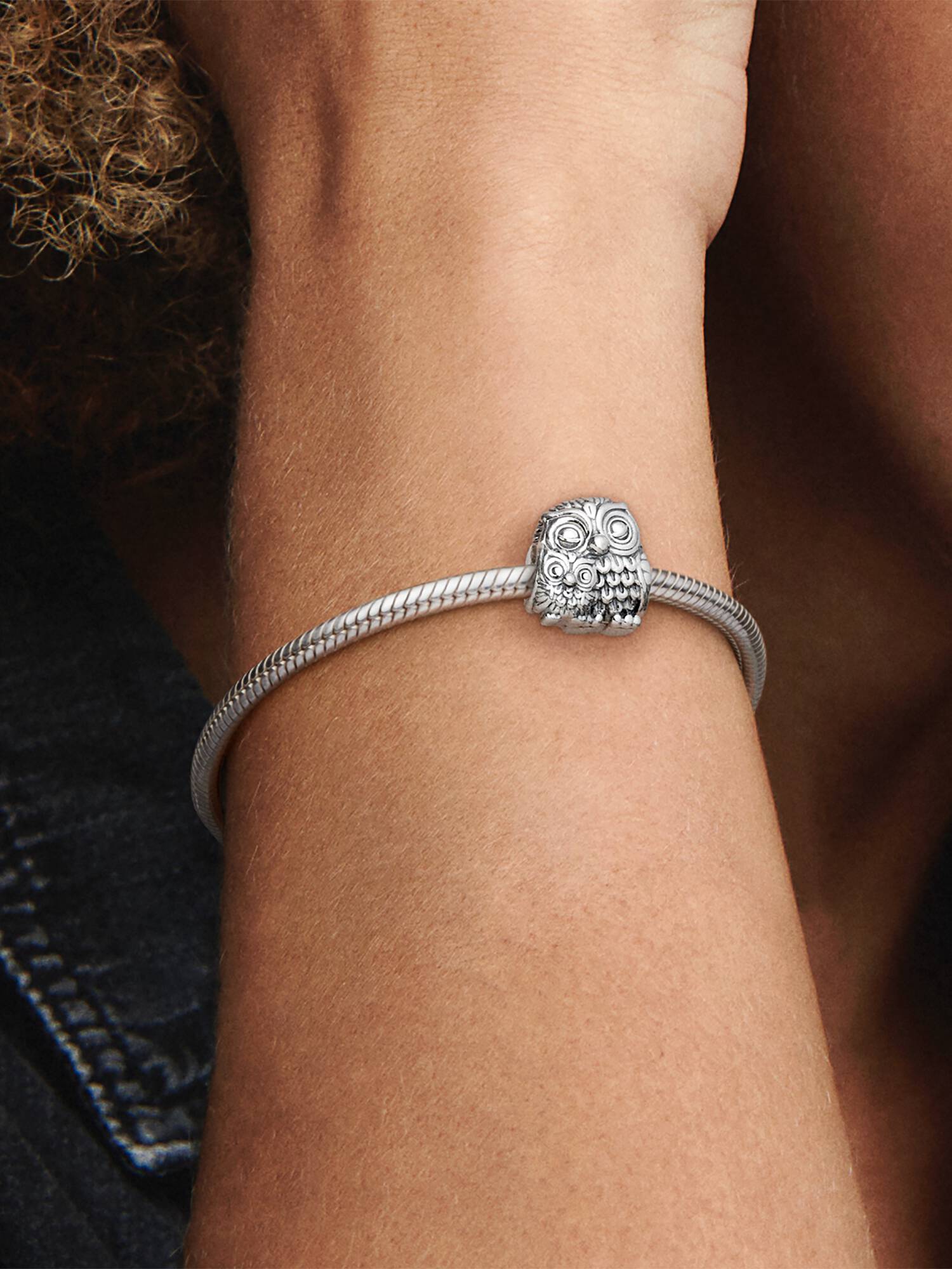 Owl family silver charm