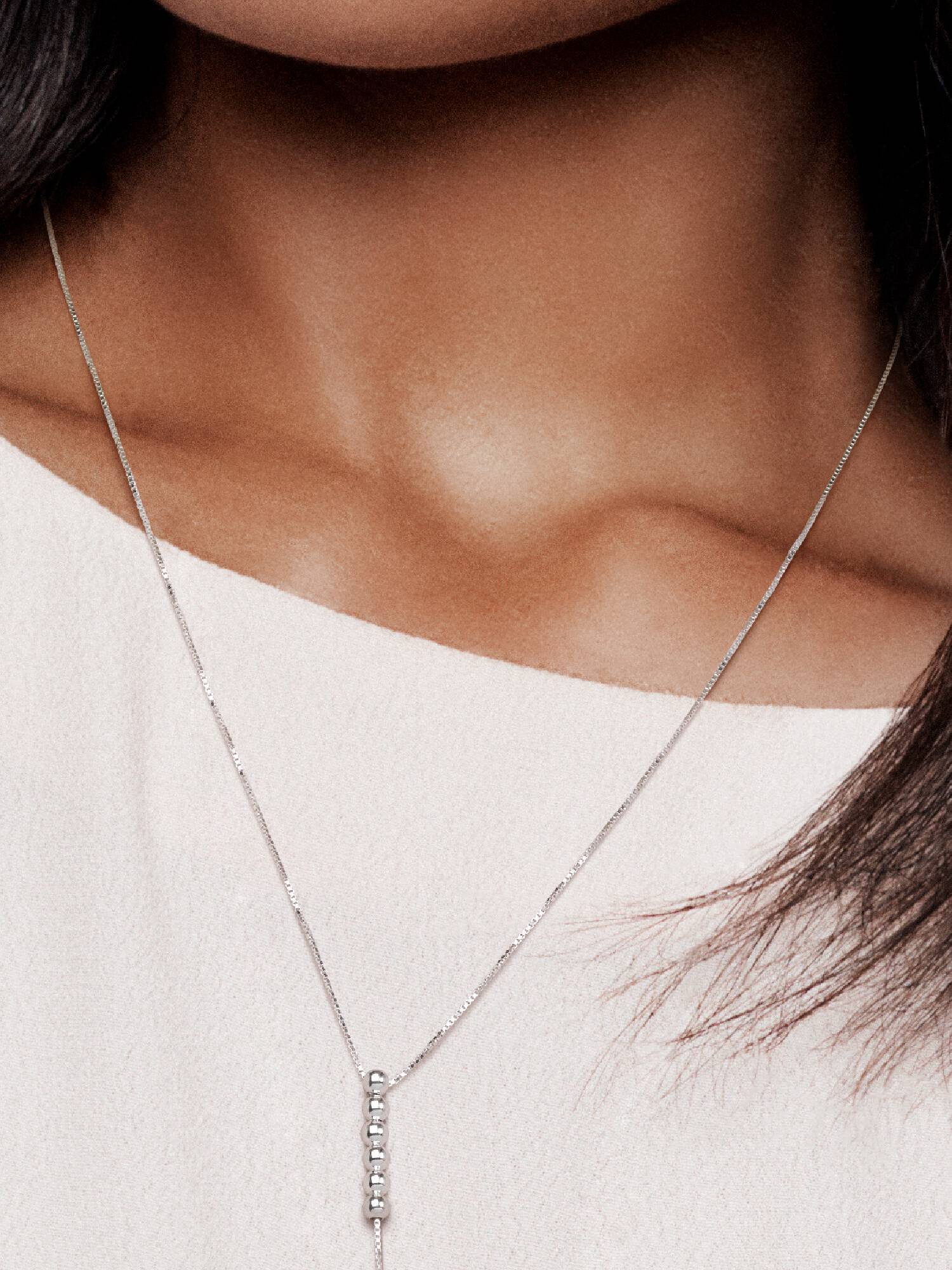 Beaded silver Y-necklace