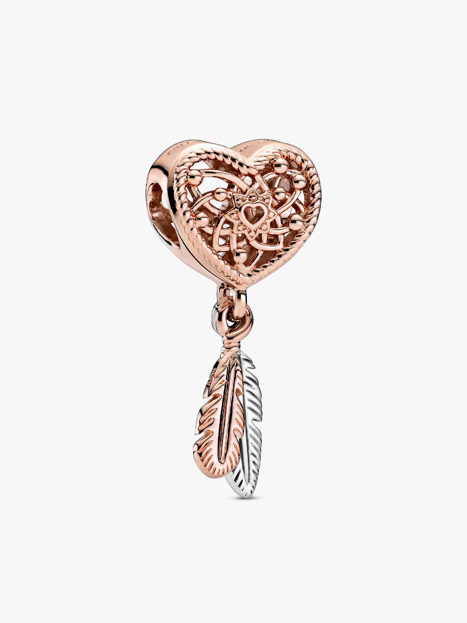 Openwork Heart & Two Feathers Dreamcatcher Charm