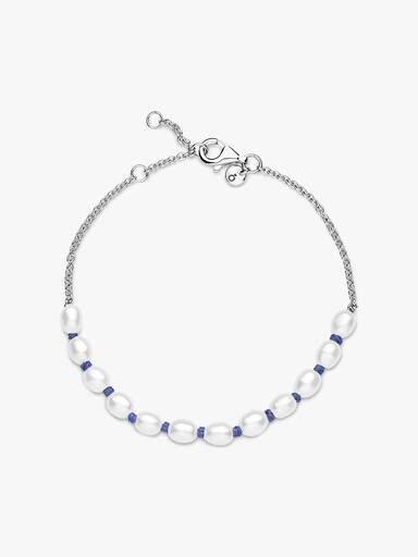Treated Freshwater Cultured Pearl Blue Cord Chain Bracelet