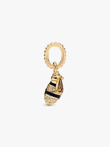 Bee 14k gold-plated pendant with black enamel and clear cubic zirconia