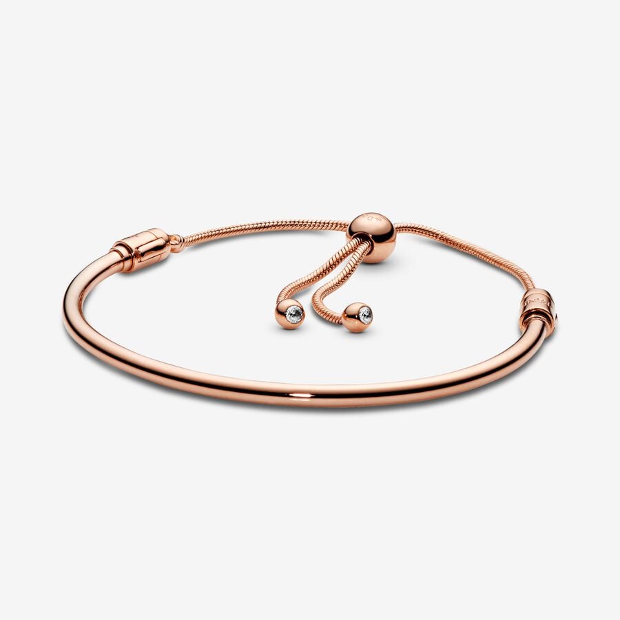 14k Rose gold-plated bangle with clear cubic zirconia and sliding clasp image number 0